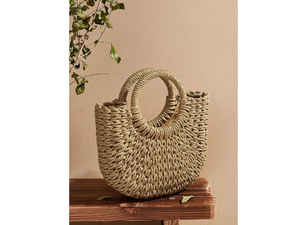 Woven Satchel Bag With Ring Handle