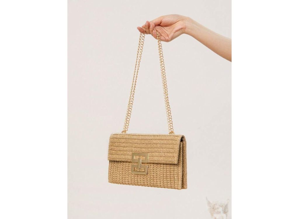 Metal Decor Straw Bag