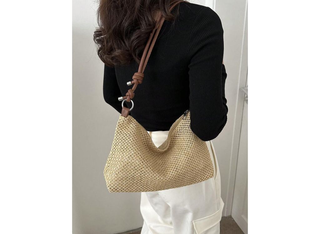 Medium Straw Bag Paper Knot Design Strap