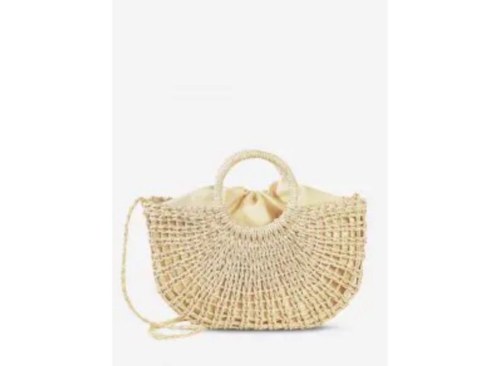Half Moon Shape Raffia Crossbody Shoulder Straw Bag